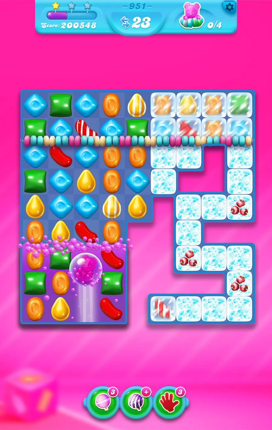 Candy Crush Soda Saga level with objectives shown at the top of the screen